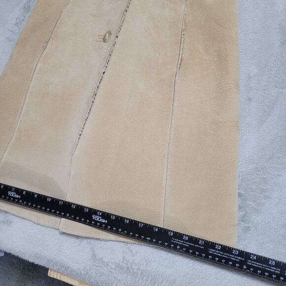 Guess Coat Womens Small Beige Genuine Leather Shearling Long Overcoat Lined - Picture 10 of 16